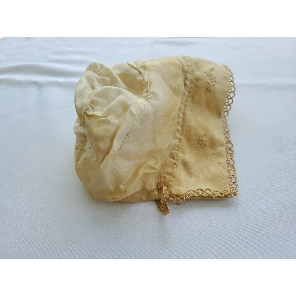 Antique Baby Bonnet Hand Sewn Tatted Embroidered 1890s Turn of Century Lined